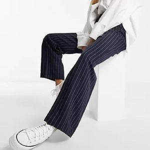 ASOS Design Navy Pinstripe Straight Leg Suit Pant
